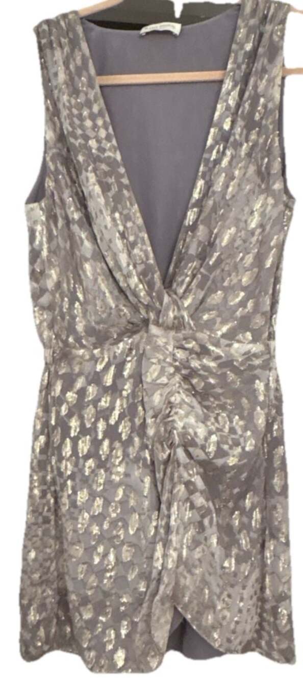 Ramy Brook Silk Metallic Devore Faux-Wrap Sleeveless Mini